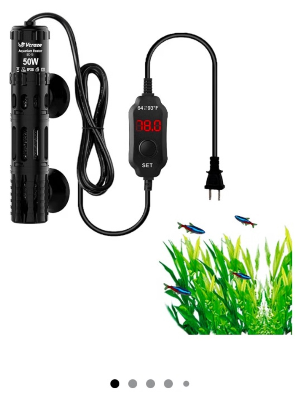 Black 50W Aquarium Heater with Digital Thermostat